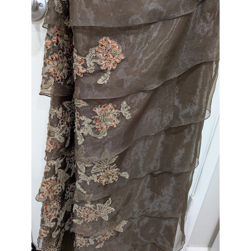 Jovani Formal Gown Set 14 Brown Embroidered Sequin Lace Whimsigoth Gala Evening - Picture 4 of 13